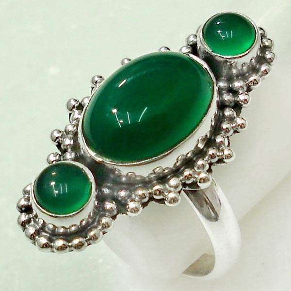 Fashionable GREEN ONYX  & GENUINE 925 STERLING SILVER RING